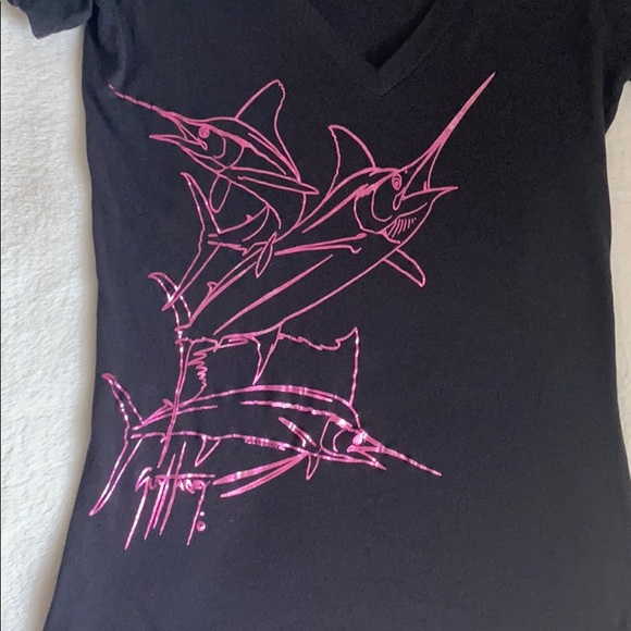 Women’s Guy Harvey V-Neck Marlin Shirt Size S/M - Picture 2 of 6